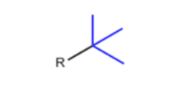 <p>Head carbon attached to 3 methyl groups</p>
