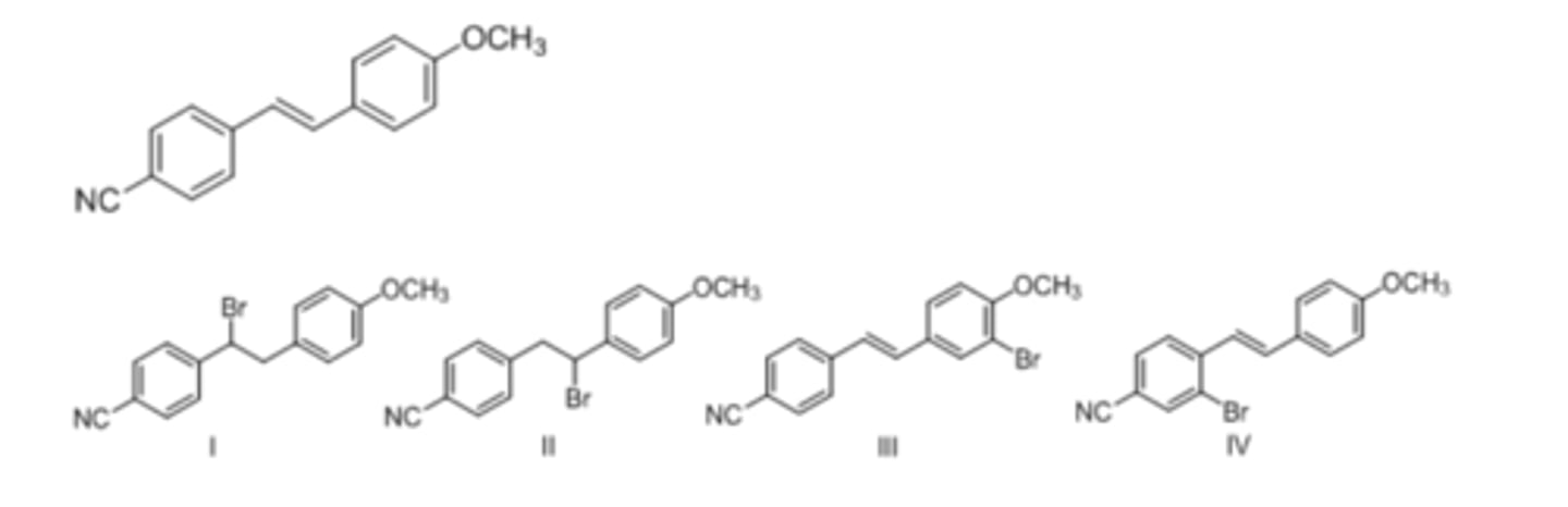 <p>52) What is the major product of electrophilic addition of HBr to the following alkene?</p>