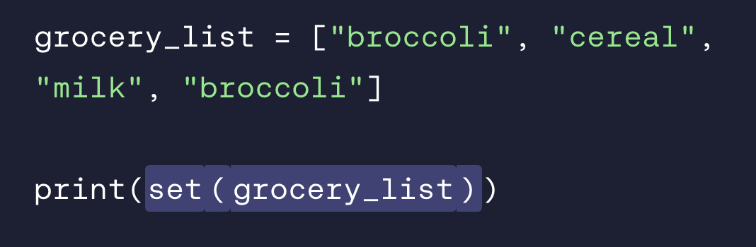 <p>We code set(list_name)</p>