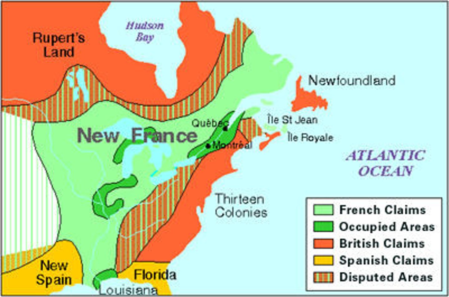 <p>French exploration begins<br>- Explored Canada (Newfoundland Canada, "New France")<br>- Jacques Cartier (named Canada)<br>- Trade with Natives (fur trade)<br><br>New France grows slowly<br>- Hard to farm and grow crops due to the cold (people were uninterested in moving there)<br>- farmers began fishing<br><br>Royal power and economic growth<br>- French King paid to send people to Canada and Louisianna</p>