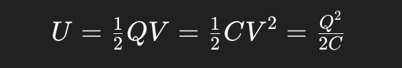 <ul><li><p><strong>Energy is stored in the electric field</strong> between the plates.</p></li><li><p>A capacitor resists changes in voltage by <strong>holding energy</strong>.</p></li><li><p>Larger capacitance or higher voltage → <strong>more stored energy</strong>.</p></li><li><p>Dielectrics (insulators between plates) increase capacitance → more energy can be stored at the same voltage.</p></li></ul><p></p>