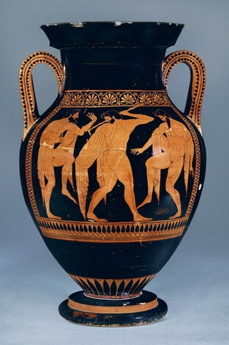 <p>Characterized by the use of the composite view for painted and relief figures and of Egyptian stances for statues</p><p>characterized in part by the use of the composite view for painted and relief figures and of Egyptian stances for statues. (3 areas changes: development of orders, standardized pottery and black and red figure paiting, and sculpture changes in Kourus, developed 1st canon of proportion moved in space, weight shift (contropasto)</p>