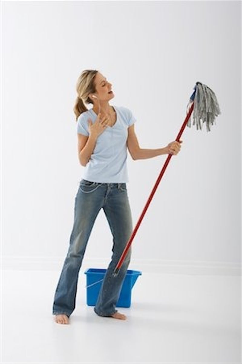 <p>with the mop</p>
