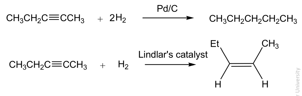 <ul><li><p>similar to hydrogénation of alkenes </p></li><li><p>Lindlars catalyst is deactivated (poisoned)</p></li><li><p>Syn addition results in only the z or cis isomer </p></li></ul>