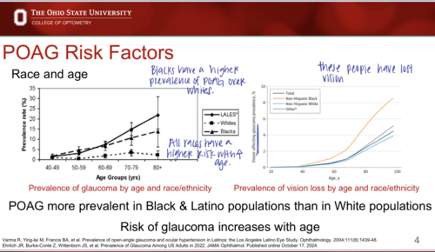<p>What are the risk factors of POAG?</p>