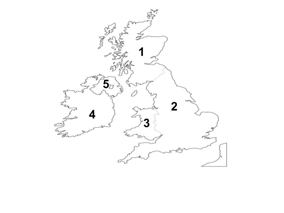 <p>Where is Ireland located on the map? (put number)</p>