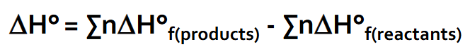 <p>sum of energy of formation for products - sum of energy of formation for reactants</p>