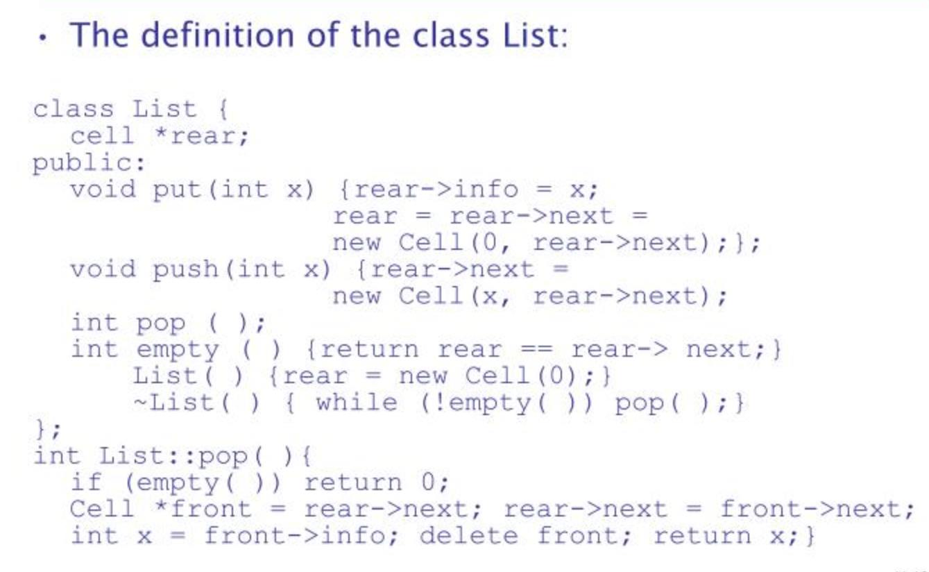 <p><strong>Language Examples: C++</strong></p><p>class list</p>