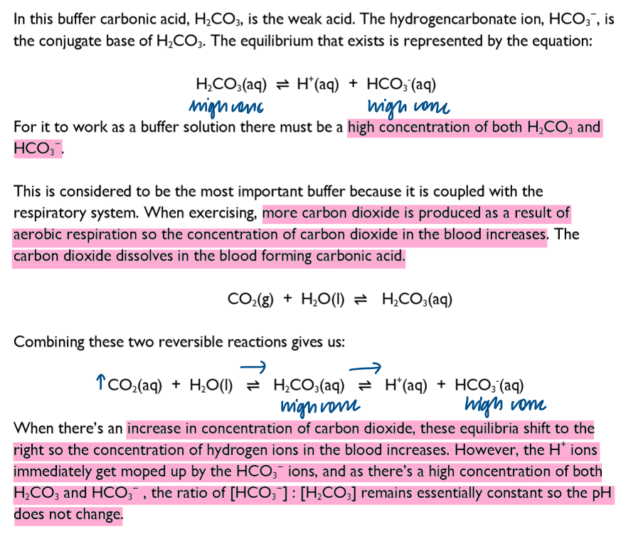 <p>The pH of blood is normally about 7.40. If the pH changes by 0.5 it can lead to unconsciousness and death. </p><p></p><p>The hydrogencarbonate buffer system is perhaps the most important as it is the only one that is coupled to the respiratory system. </p>