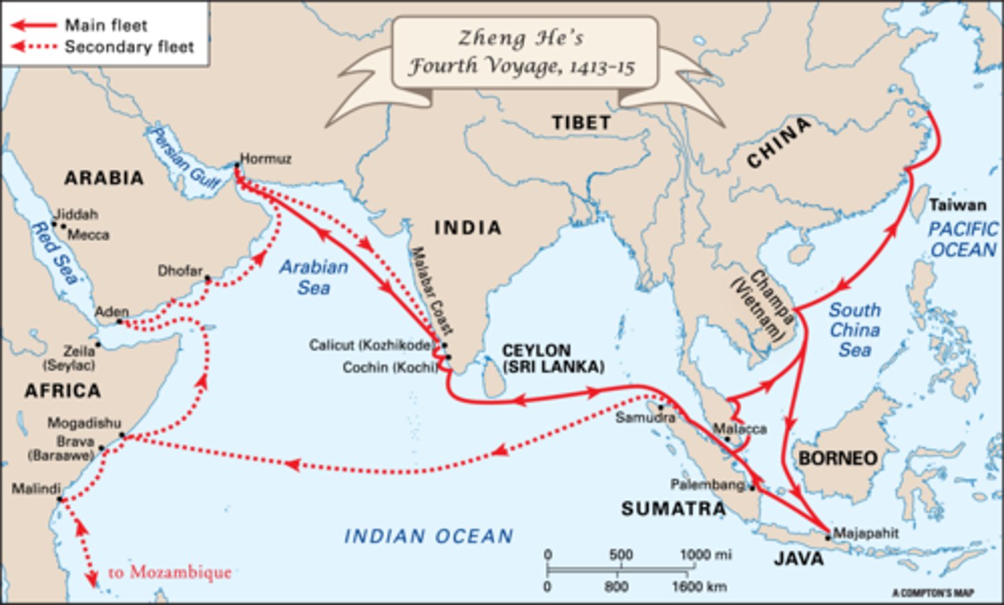 <p>(1371-1433?) Chinese Ming Dynasty naval explorer who sailed along most of the coast of Asia, Japan, and half way down the east coast of Africa</p>