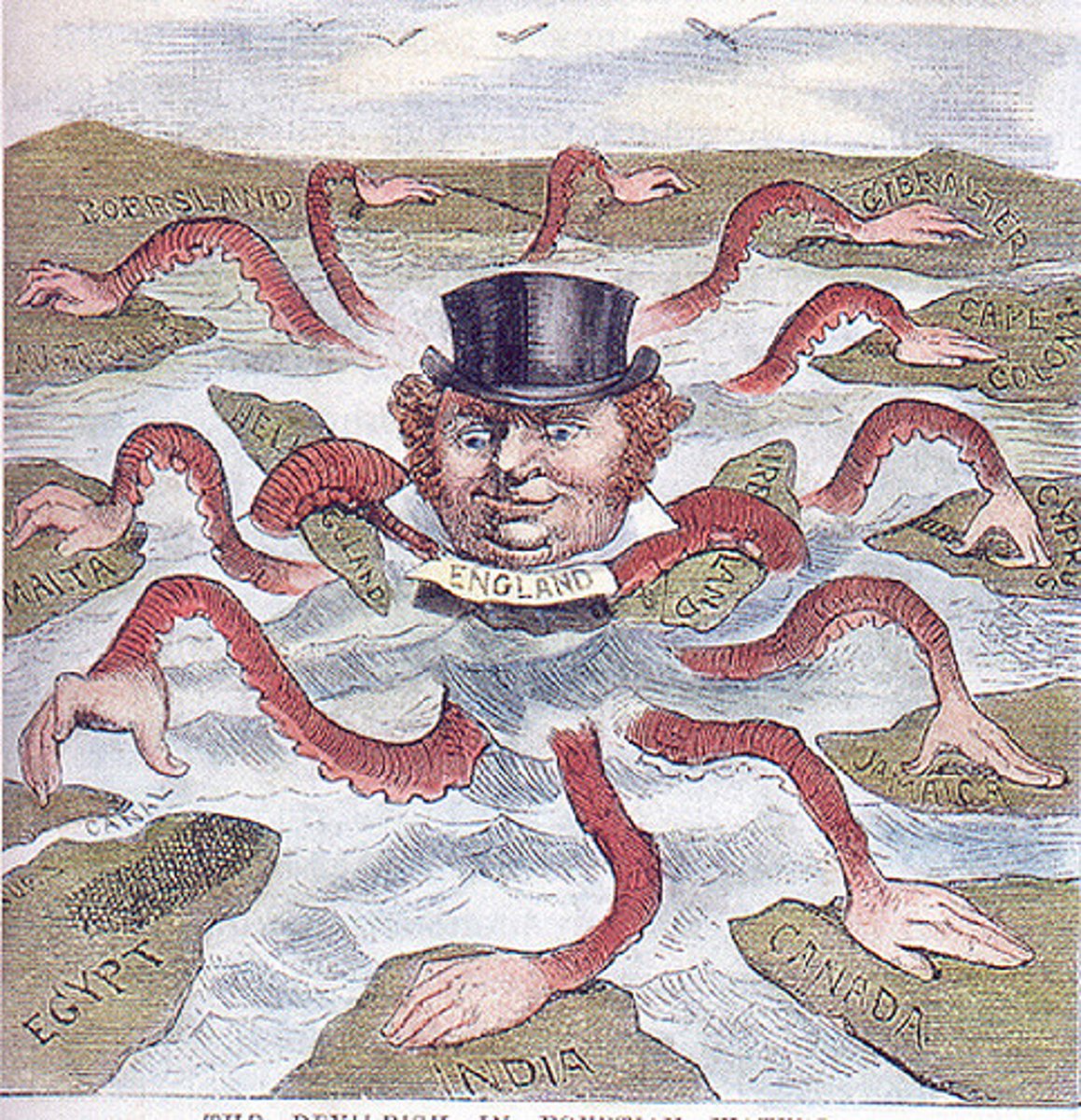 <p>The act of extending the rule or authority over foreign countries - A policy in which a strong nation seeks to dominate other countries politically, socially, and economically.</p>
