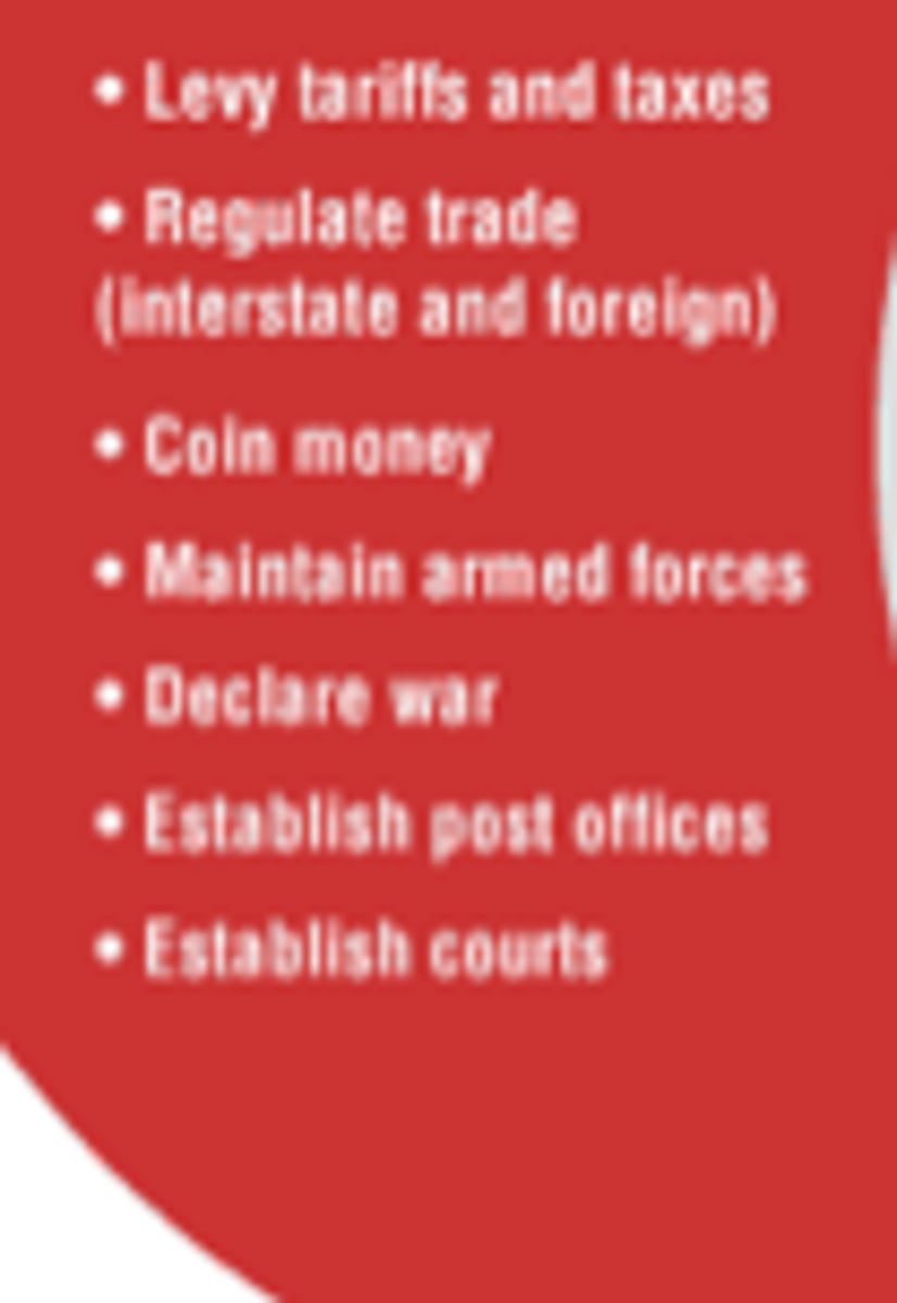 <p>Constitutional powers granted solely to the federal government.</p>