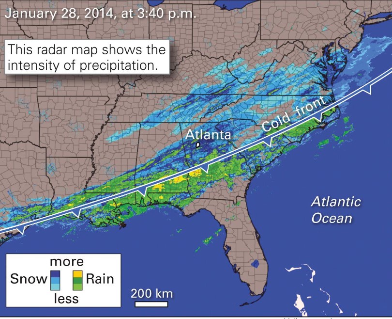 <ul><li><p>Jan 2014, Atlanta Georgia experienced ‘snowpocalypse” when ~ 5 cm snow fell</p></li><li><p>Drivers lacked experience driving in snow and icea</p><ul><li><p>accidents halt traffic flow</p></li></ul></li><li><p>poor emergency response:</p><ul><li><p>many municipalities sprawl across the region</p></li><li><p>no comprehensive, regional emergency coordination</p></li></ul></li><li><p>1200 traffic accidents</p></li><li><p>2000 children had to sleep on buses or in police stations</p></li><li><p>several deaths</p></li><li><p>commerce disruption</p></li><li><p>airport shut down</p></li></ul>