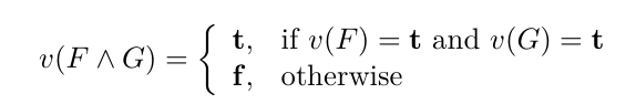 <p>big curly bracket with conditions for the outcomes t and f, as in img.</p><p></p>