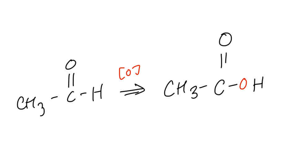 <ul><li><p>aldehyde → carboxylic acid</p></li><li><p>tollen’s reagent (Ag+ → Ag)</p></li></ul>