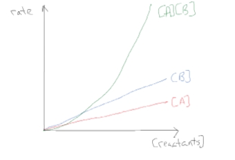 <ul><li><p class="Paragraph WhiteSpaceCollapse SCXP84208626 BCX8" style="text-align: left;"><span style="line-height: 0px;"><span>When two molecules collide to determine the rate, the reaction is SECOND ORDER​</span></span></p></li><li><p class="Paragraph WhiteSpaceCollapse SCXP84208626 BCX8" style="text-align: left;"><span style="line-height: 0px;"><span>Consider reaction:​</span></span></p></li></ul><p class="Paragraph WhiteSpaceCollapse SCXP84208626 BCX8" style="text-align: center;"><span style="line-height: 0px;"><span>A+A to B​</span></span></p><p class="Paragraph WhiteSpaceCollapse SCXP84208626 BCX8" style="text-align: left;"><span style="line-height: 0px;"><span>with rate = k[A]squared​</span></span></p><ul><li><p class="Paragraph WhiteSpaceCollapse SCXP84208626 BCX8" style="text-align: left;"><span style="line-height: 0px;"><span>​</span></span></p></li><li><p class="Paragraph WhiteSpaceCollapse SCXP84208626 BCX8" style="text-align: left;"><span style="line-height: 0px;"><span>This reaction is second order w.r.t. A </span><strong><span>and </span></strong><span>overall​ second order </span></span></p></li></ul><p class="Paragraph WhiteSpaceCollapse SCXP84208626 BCX8" style="text-align: left;"></p><p class="Paragraph WhiteSpaceCollapse SCXP84208626 BCX8" style="text-align: left;">Or </p><ul><li><p class="Paragraph WhiteSpaceCollapse SCXP46615837 BCX8" style="text-align: left;"><span style="line-height: 0px;"><span>Bimolecular interaction:​</span></span></p></li></ul><p class="Paragraph WhiteSpaceCollapse SCXP46615837 BCX8" style="text-align: center;"><span style="line-height: 0px;"><span>A + B to C​</span></span></p><p class="Paragraph WhiteSpaceCollapse SCXP46615837 BCX8" style="text-align: left;"><span style="line-height: 0px;"><span>with rate = k[A][B]​</span></span></p><ul><li><p class="Paragraph WhiteSpaceCollapse SCXP46615837 BCX8" style="text-align: left;"><span style="line-height: 0px;"><span>​</span></span></p></li><li><p class="Paragraph WhiteSpaceCollapse SCXP46615837 BCX8" style="text-align: left;"><span style="line-height: 0px;"><span>This reaction is first order w.r.t. A and B </span><strong><span>and </span></strong><span>second order overall​</span></span></p></li></ul><p></p>