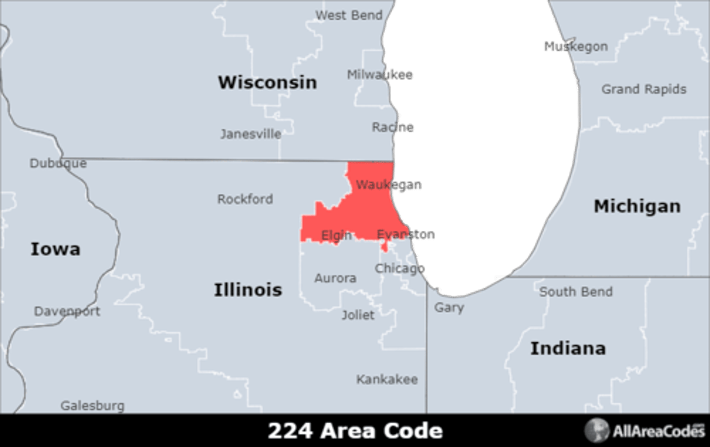 <p>Area code 224 is located in northeastern Illinois and covers Elgin, Waukegan, Arlington Heights, Evanston, and Schaumburg. It is an overlay for area code 847 and serves the same area.</p>