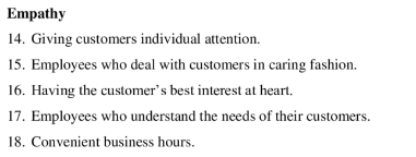 <p>The caring, individualized attention provided to customers</p>