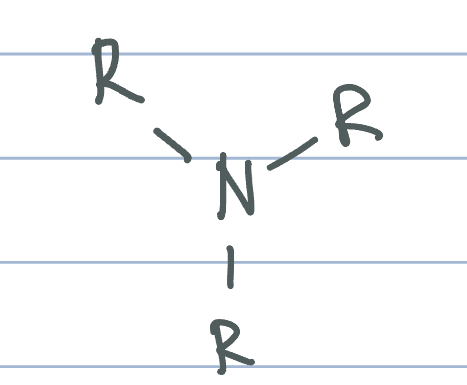 <p>A nitrogen atom attached to “R” or “H” groups </p>