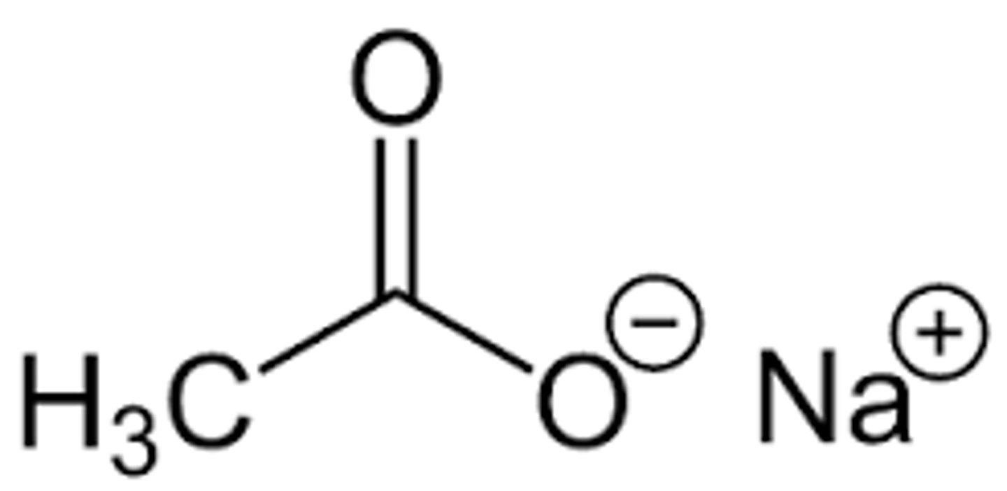 <p>CH3COO-</p><p>or</p><p>C2H3O2-</p>