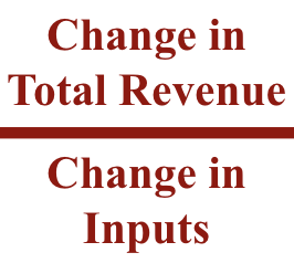 <p>change in total revenue divided by change in inputs</p>