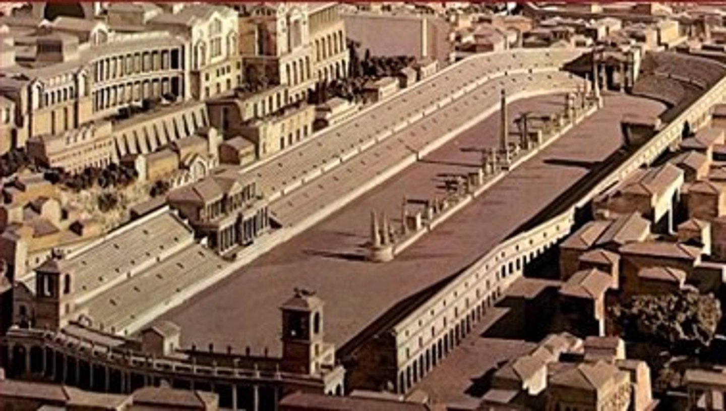 <p>location of chariot races; according to the poet Ovid, this was a good place to meet potential dates; features of this building include a spina (center divider), metae (turning posts), and carceres (starting gates)</p>