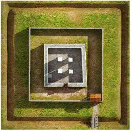 <p>L: Lepence Burgus is a small 371AD watchtower</p><p>E: engineers of roman army built it under valentinian</p><p>P: part of the Danube frontier defence line</p><p>E: Exact square 18.3mx18.3m</p><p>N: no complex rooms, just a single tower</p><p>C: clear, simple geometry for border control</p><p>E: exterior is plain stone walls, small openings</p>