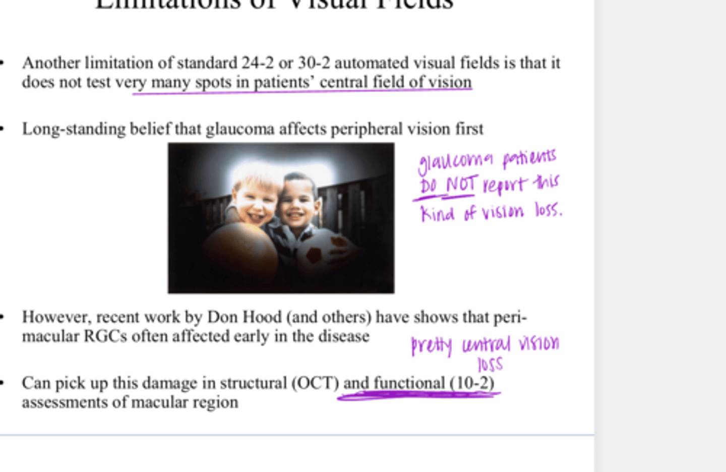 <p>What is the long standard belief? Glaucoma affects _____ vision first</p>