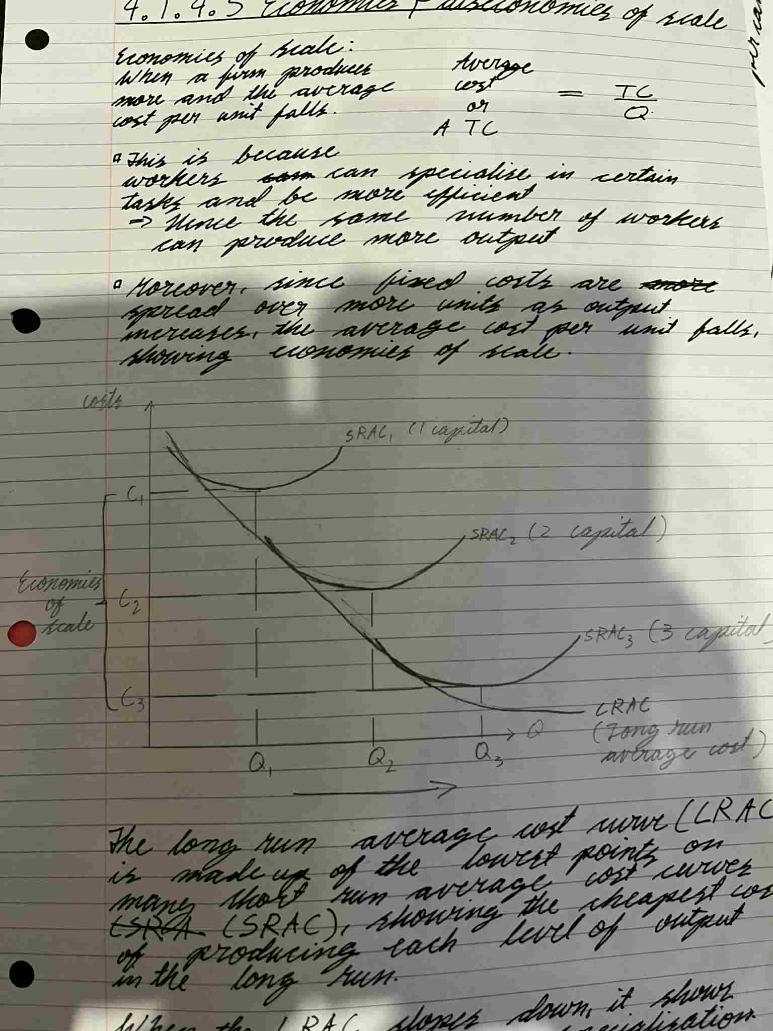 <p>When the LRAC slopes ____ it shows economies of scale from ___________</p>