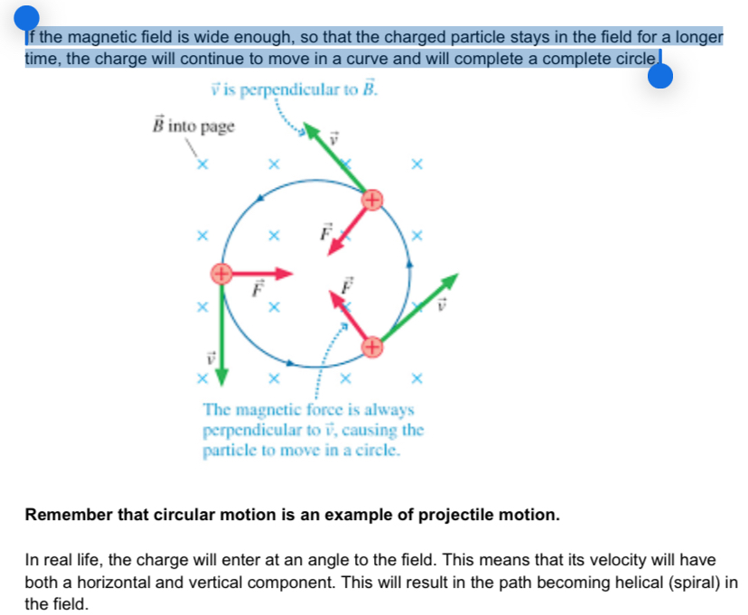 <p><span>the charge will continue to move in a curve and will complete a complete circle.</span></p>