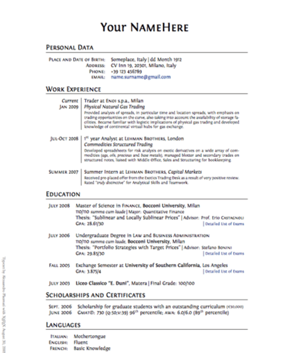 <p>a resumé/a CV</p>