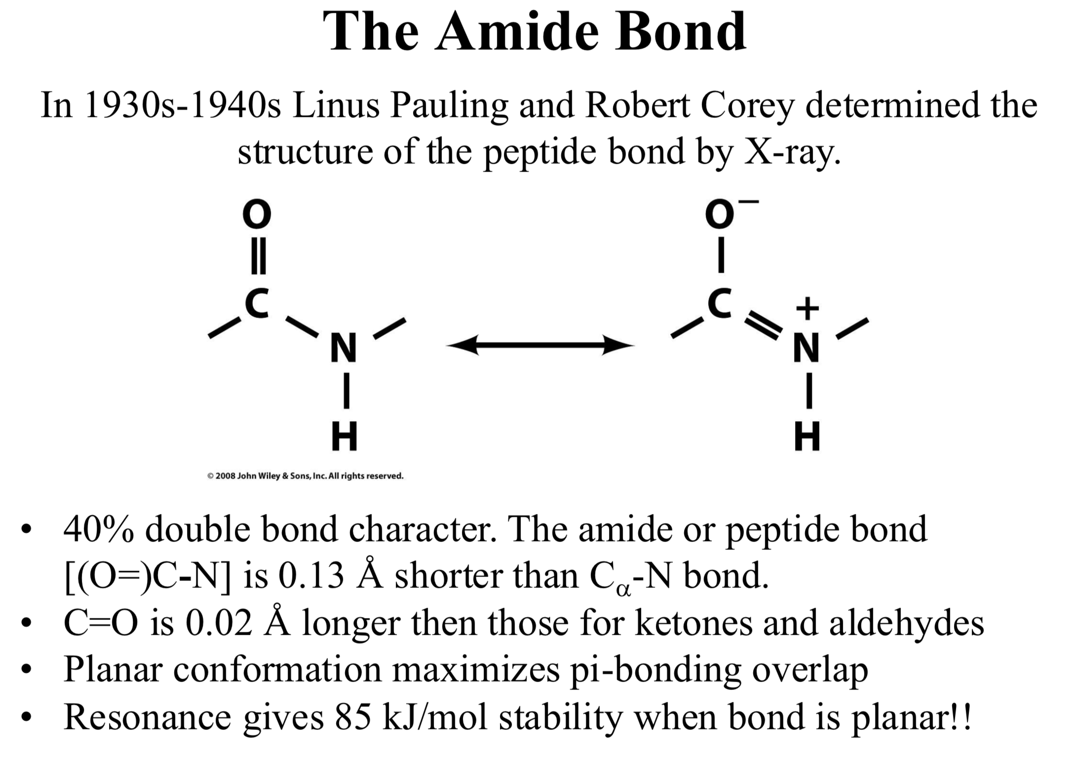 <p>In 1930s-1940s Linus Pauling and Robert Corey determined the structure of the peptide bond by X-ray.</p>