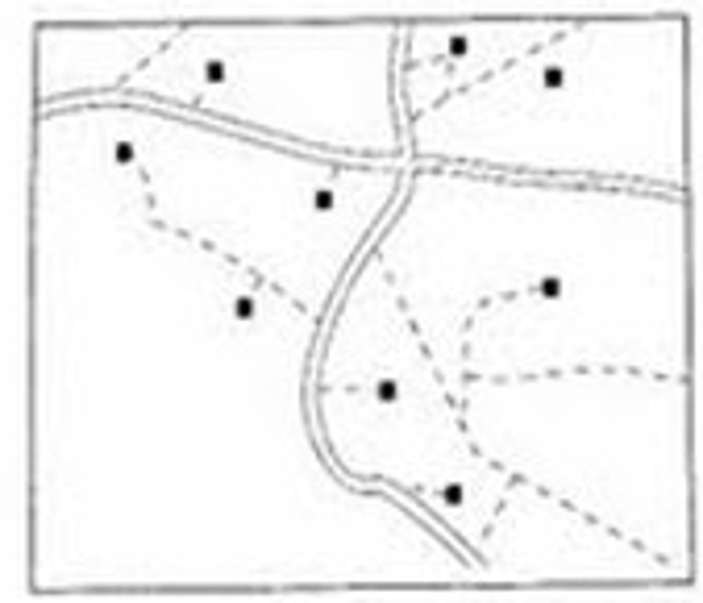 <p>settlement pattern with people living relatively far from each other on their farms</p>