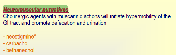 <p>carbachol, neostigmine</p>