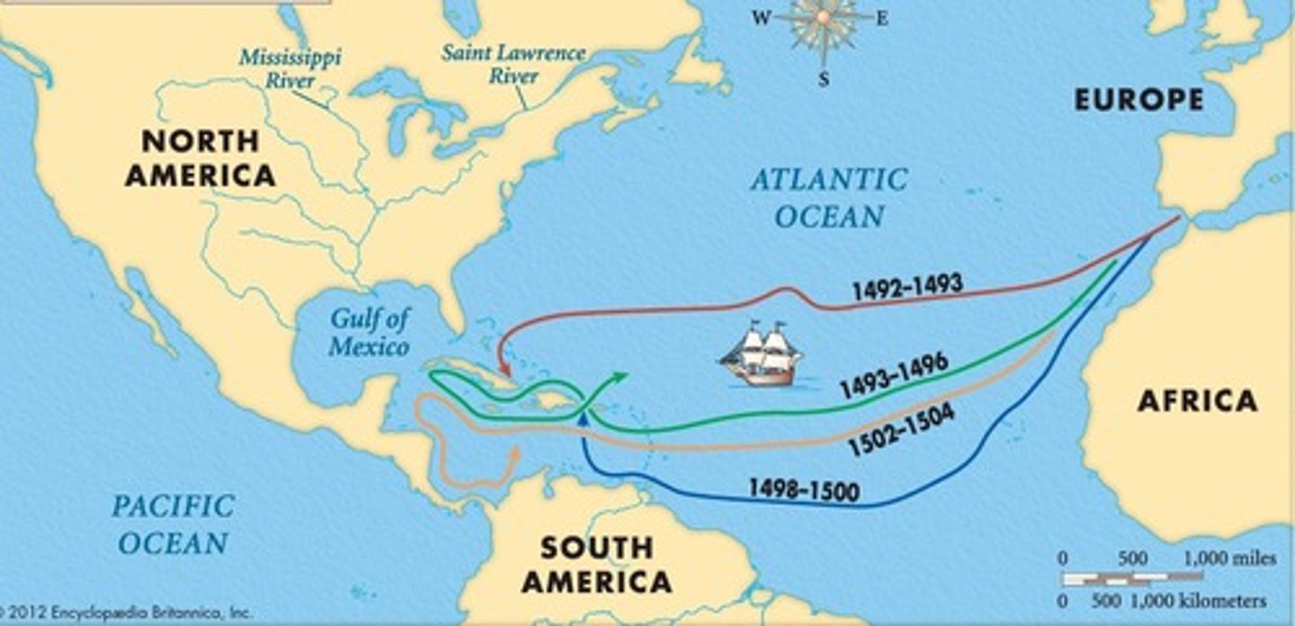 <p>Italian navigator who "discovered" the New World in the service of Spain while looking for a route to China (1451-1506)</p>