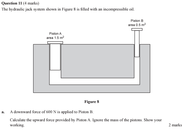 <p>Hydraulic Systems</p><ol><li><p>What happens to pressure in an ideal hydraulic system?</p></li><li><p>How could you modify P = F/A for this example question? (Calculate the answer)</p></li></ol><p></p>