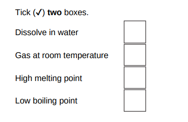 <p>Sodium fluoride is an ionic substance. What are two properties of ionic substances?(2)</p>
