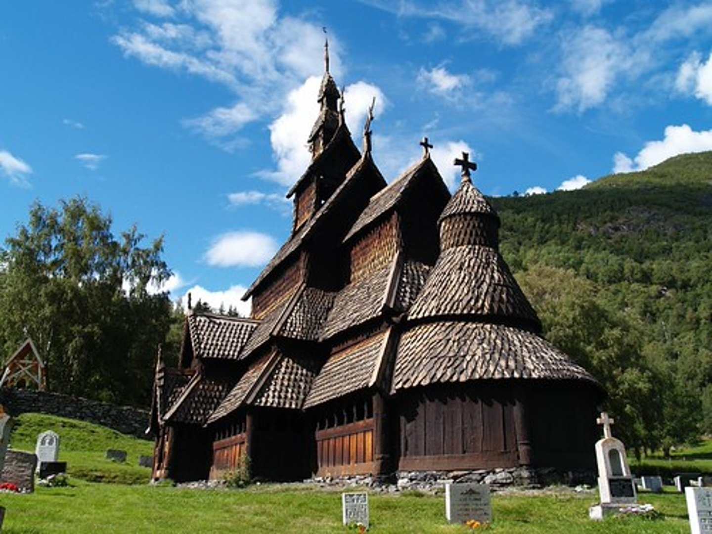 <p>Medieval wooden churches built in Scandinavia using vertical load-bearing posts (staves) and characterized by steep roofs and intricate carved decoration.</p>
