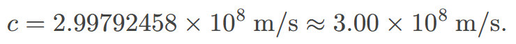 <p><span>the maximum speed at which light travels in empty space, approximately 299,792 kilometers per second (km/s) </span></p>