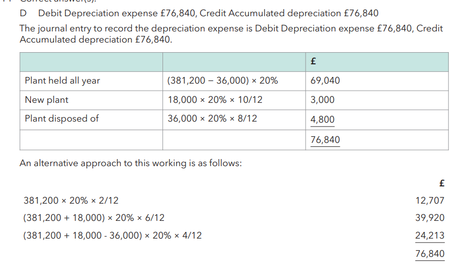 <p>D Debit Depreciation expense £76,840, Credit Accumulated depreciation £76,840</p>