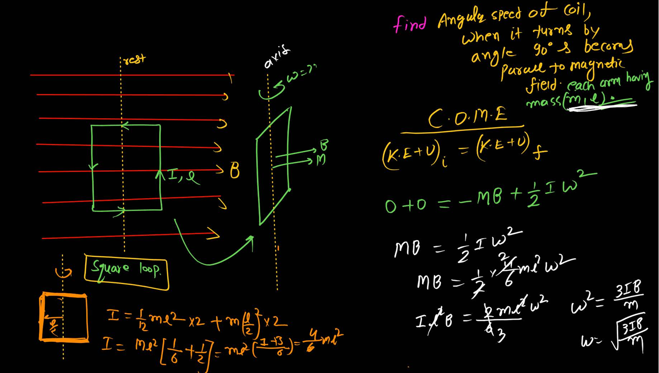 <p>root 3iB/m</p><p>where i= moment of inertia</p><p>B= magnetic field</p><p>m= mass of arm</p>