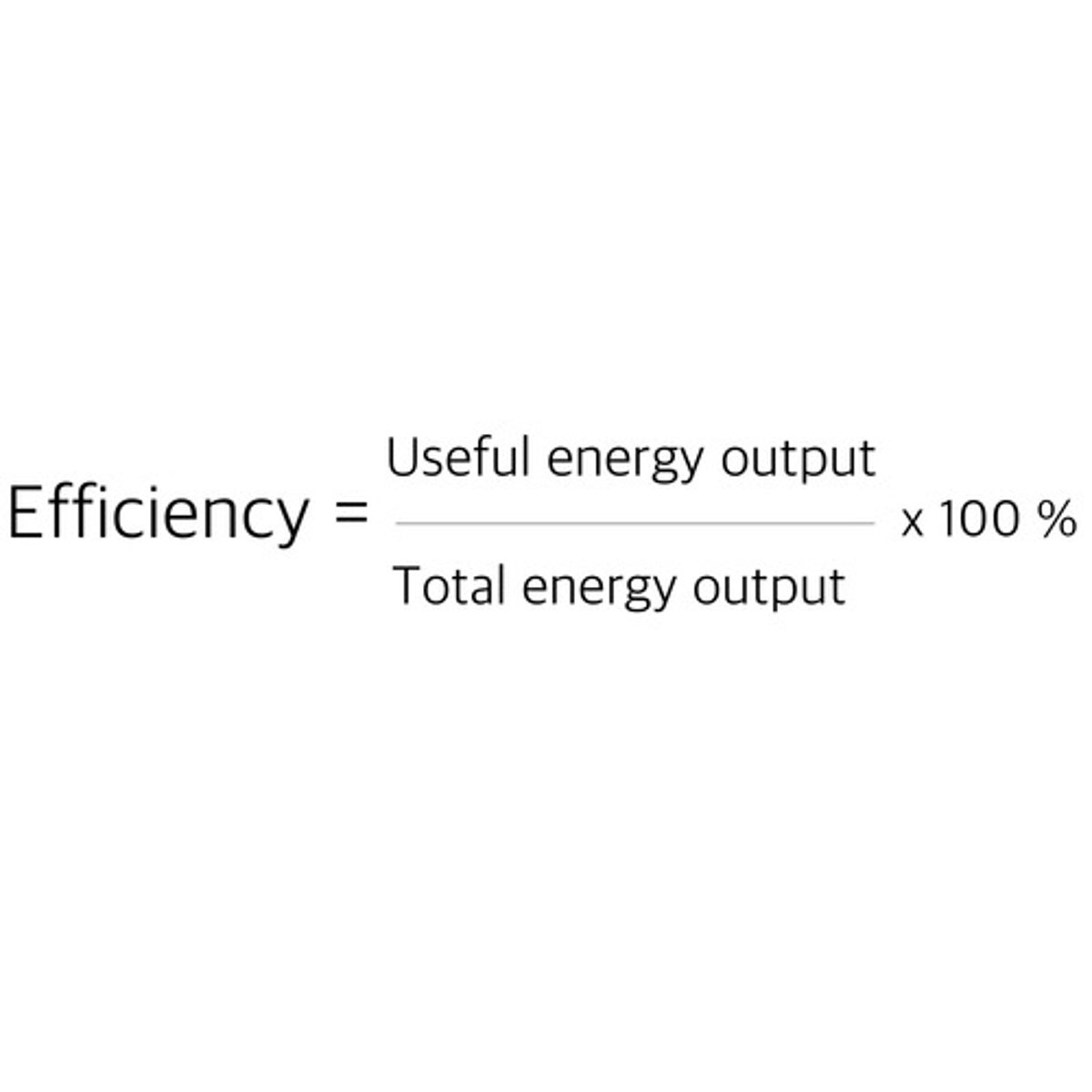 <p>The percentage of the input work that is converted to output work.</p><p>Useful energy or power/Total energy or Power times 100</p>