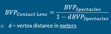 <p>BVP equation</p><p>d= vertex distance in meters</p>