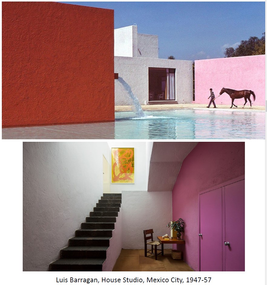 by Luis Barragan
Modern language with indigenous influences
Simple, clean lines
Vibrant colors
Spatial experience of moving through different spaces is carefully orchestrated
The house is experienced through all the senses: sight, smell, touch, hearing –attention to materials and how they work together
Materials: concrete, wood, volcanic stone