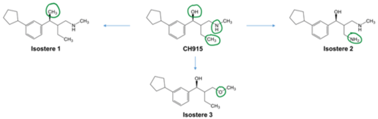 <p>molecular modification in which groups may be interchanged to generate synthetic analogs that can be defined as isosteres; may be classified as classical (follow simple rules) or non-classical (deviate from simple rules) but both are employed in developing drug candidate analogs for many diseases conditions</p>