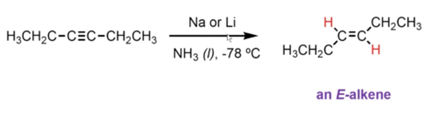 <p>you convert the alkyne into an E-alkene (Eepposite sides)</p>