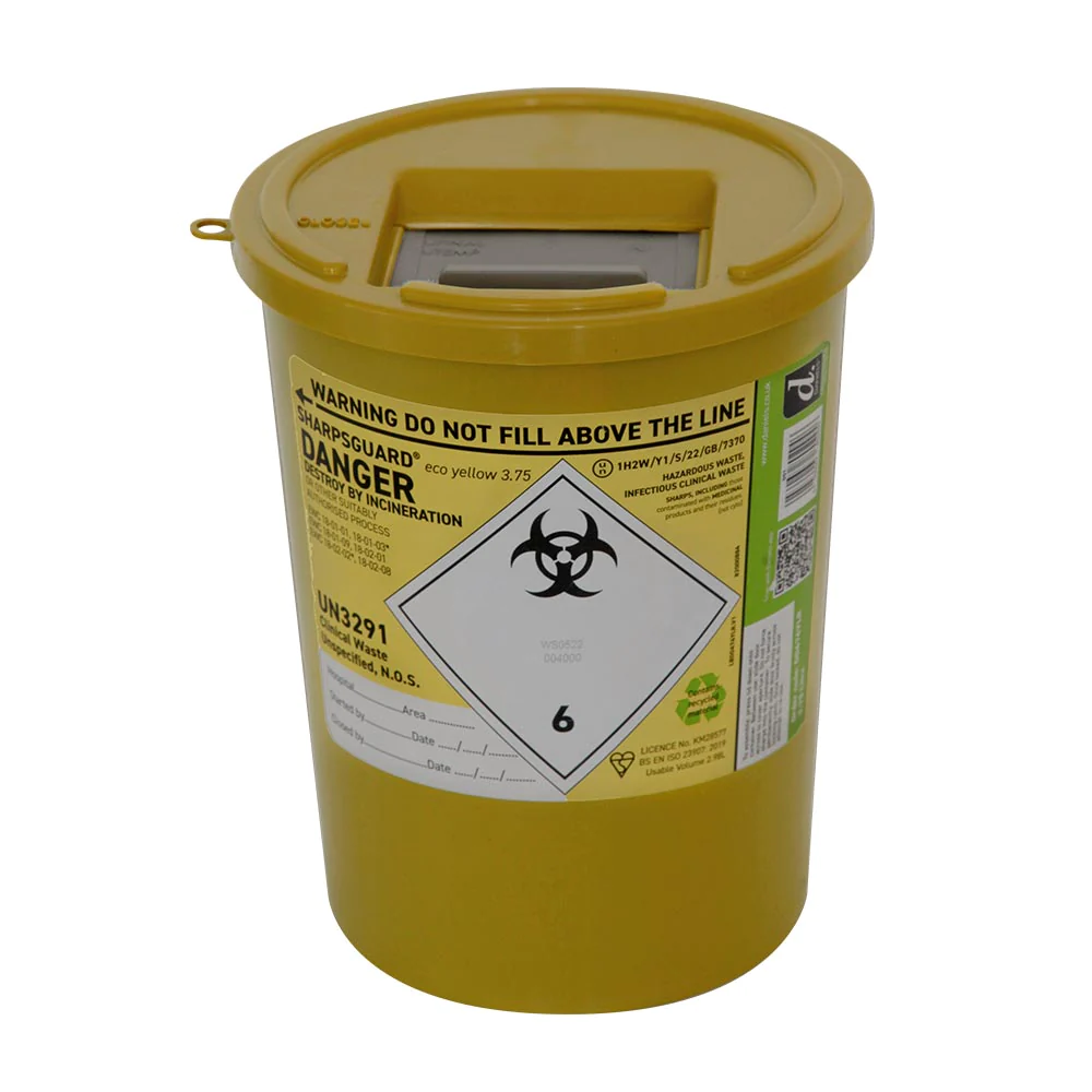 <ul><li><p>Disposal of surgical needles, scalpel blades, hypodermic needles </p></li><li><p>Can be contaminated with bodily fluids and pharmaceuticals </p></li><li><p>Internal disposal → yellow lid sharps bin</p></li><li><p>External disposal → high temperature incineration </p></li></ul><p></p>