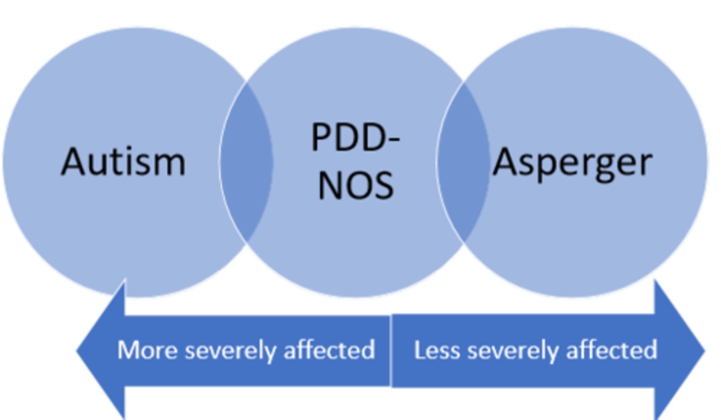 <p>a developmental disability significantly affecting verbal and nonverbal communication and social interaction</p><p>*generally evident before 3 y/o</p><p>**adversely affects child's academic performance</p><p>***continuum ranging from mild to severe</p><p>behaviorally defined (NO diagnostic testing)</p>