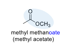 <p><span>a functional group in organic chemistry with the general structure R-CO-OR', formed by replacing the hydrogen atom of a carboxylic acid's -OH group with an alkyl or aryl group (R')</span></p>