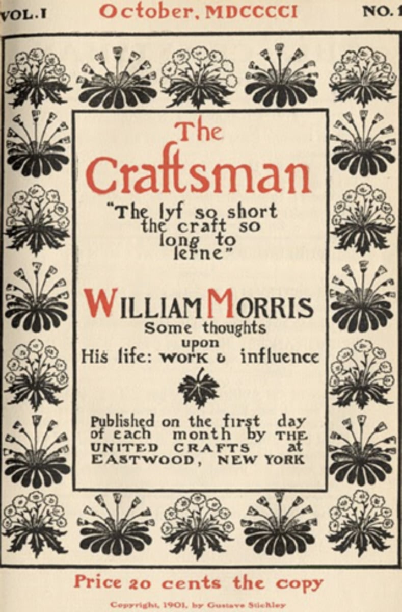<p>Gustav Stickley and Irene Sargent<br>had articles about Morris and Ruskin <br>was also a catalogue for Stickley<br>Target audience was the ever-growing middle class</p>